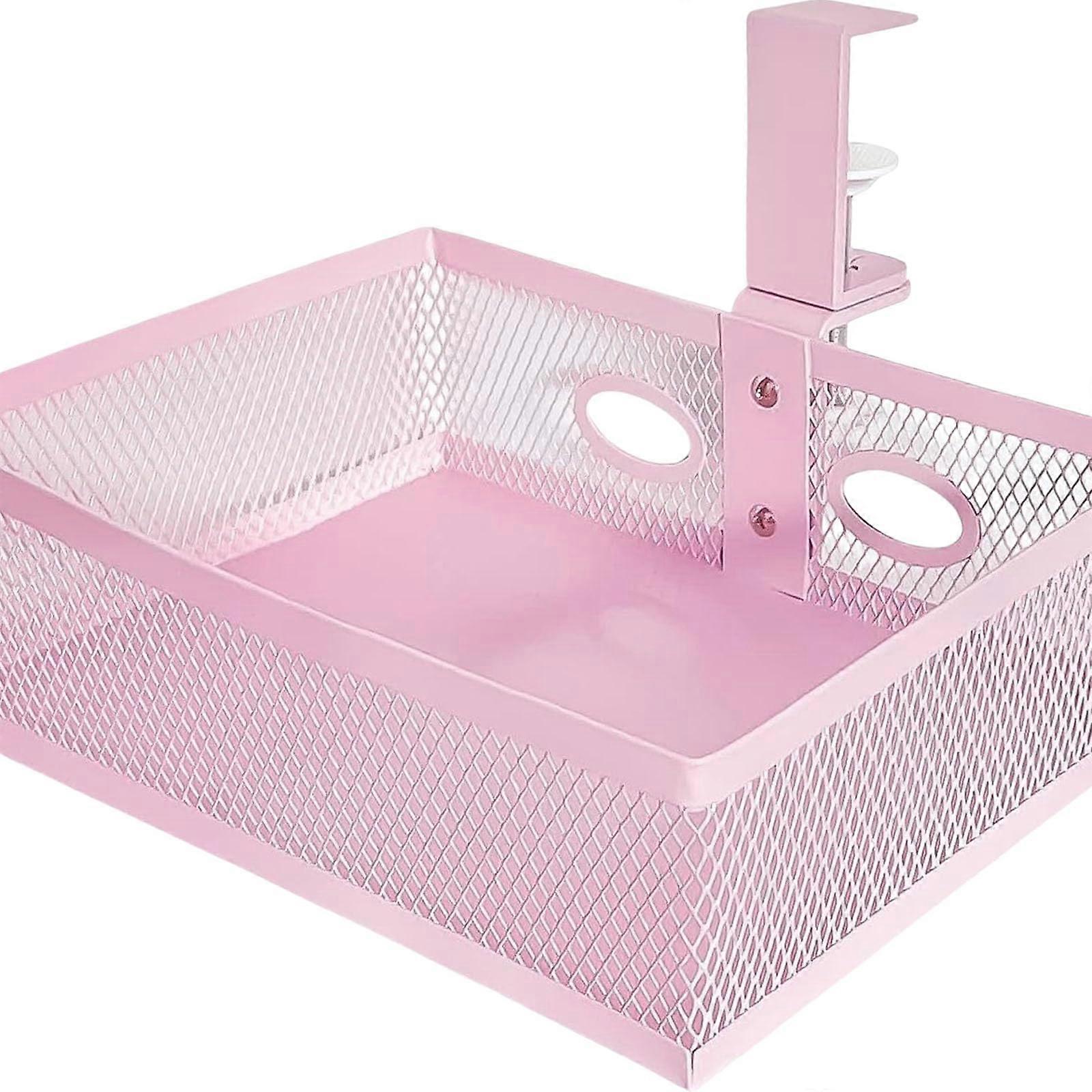 Under Desk Rotating Storage Drawer Organizer with Large Capacity Metal Wire Basket for Office Supplies