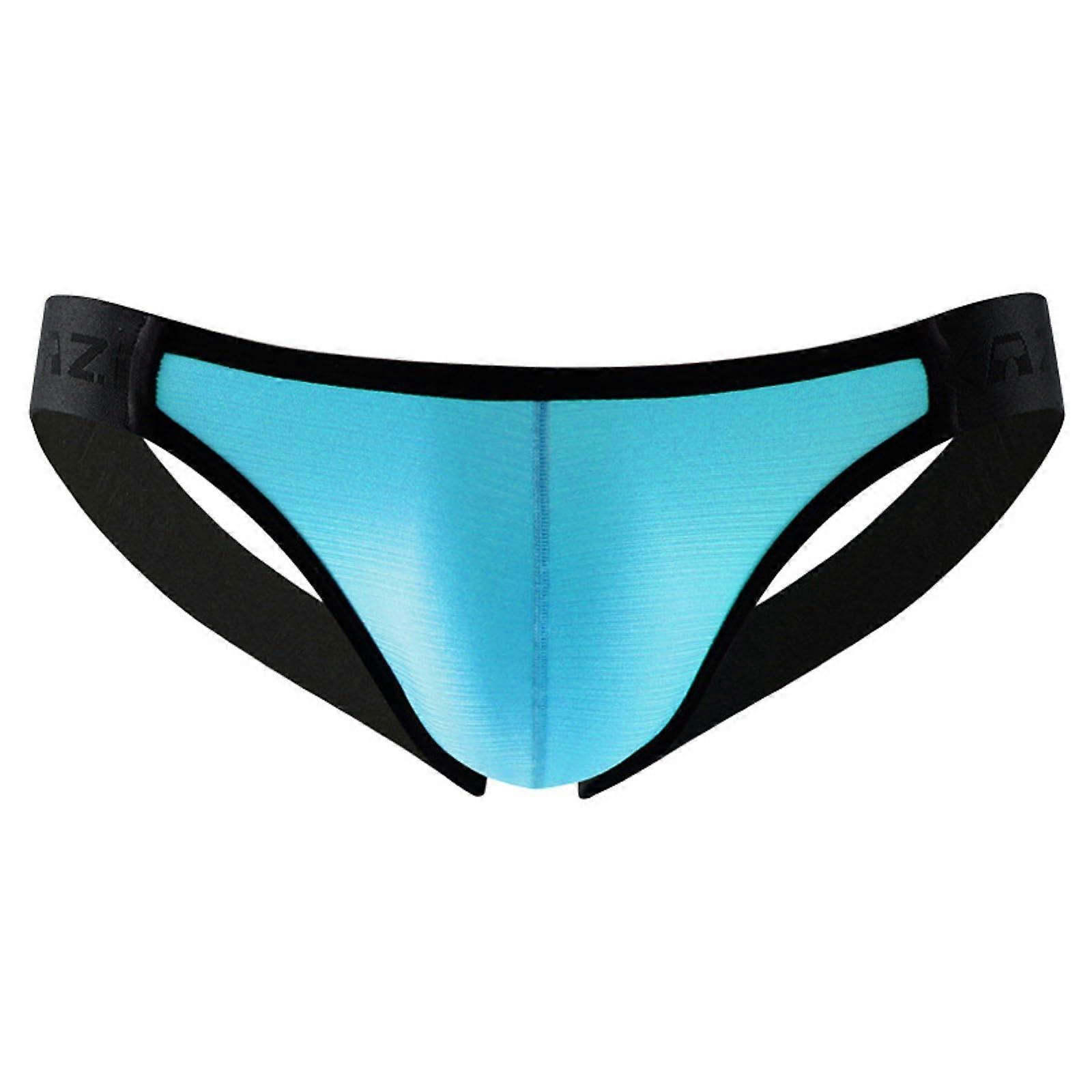 Men's Underwear 2025 Low Rise Open-Hip Triangle Briefs Polyester Blue Size M