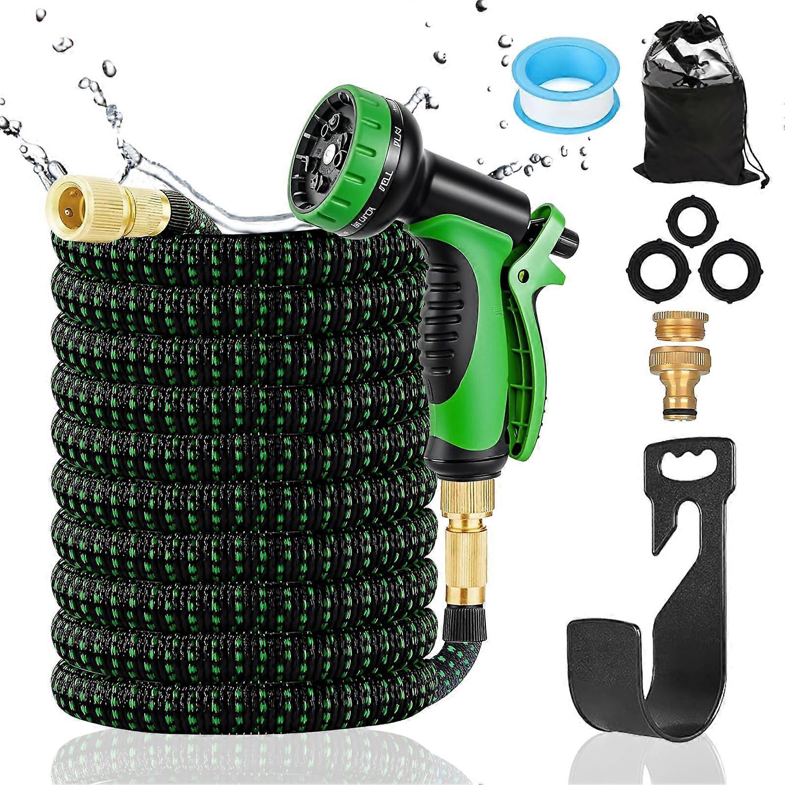15m/50ft Expandable Garden Hose, Durable Latex with 3/4 Inch and 1/2 Inch Metal Connectors, 10 Nozzle Attachments