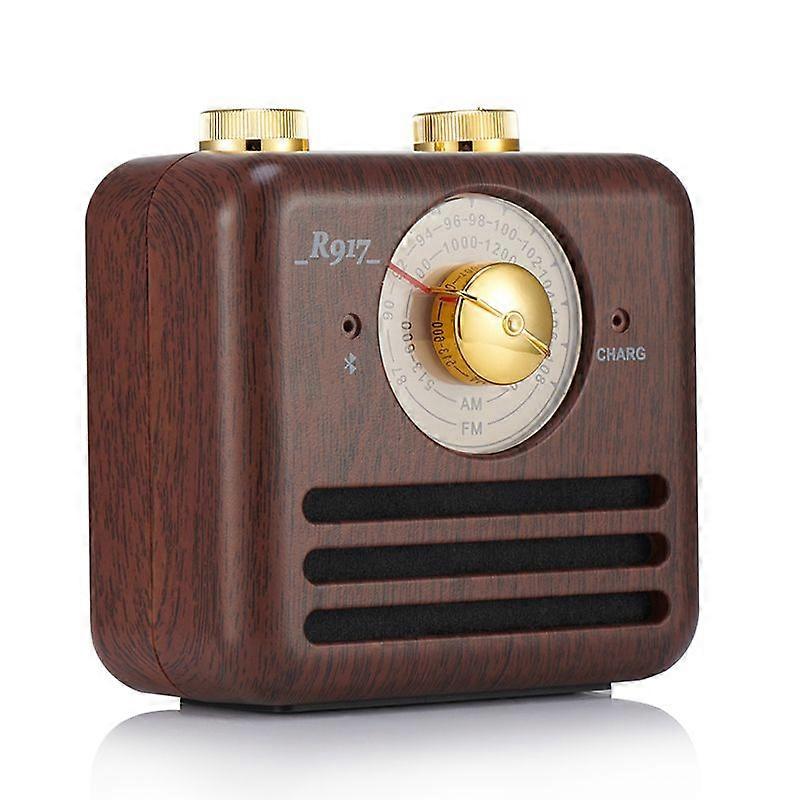 Mini Haut-Parleur Bluetooth Design Rétro et Radio-FM R917-B Brun Foncé
