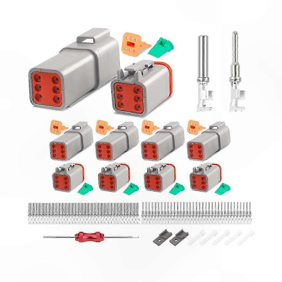 6-Pin DT Connector Kit, 5-Pack Waterproof Electrical Connectors with Size 16 Contacts and Seal Plugs for Automotive Use