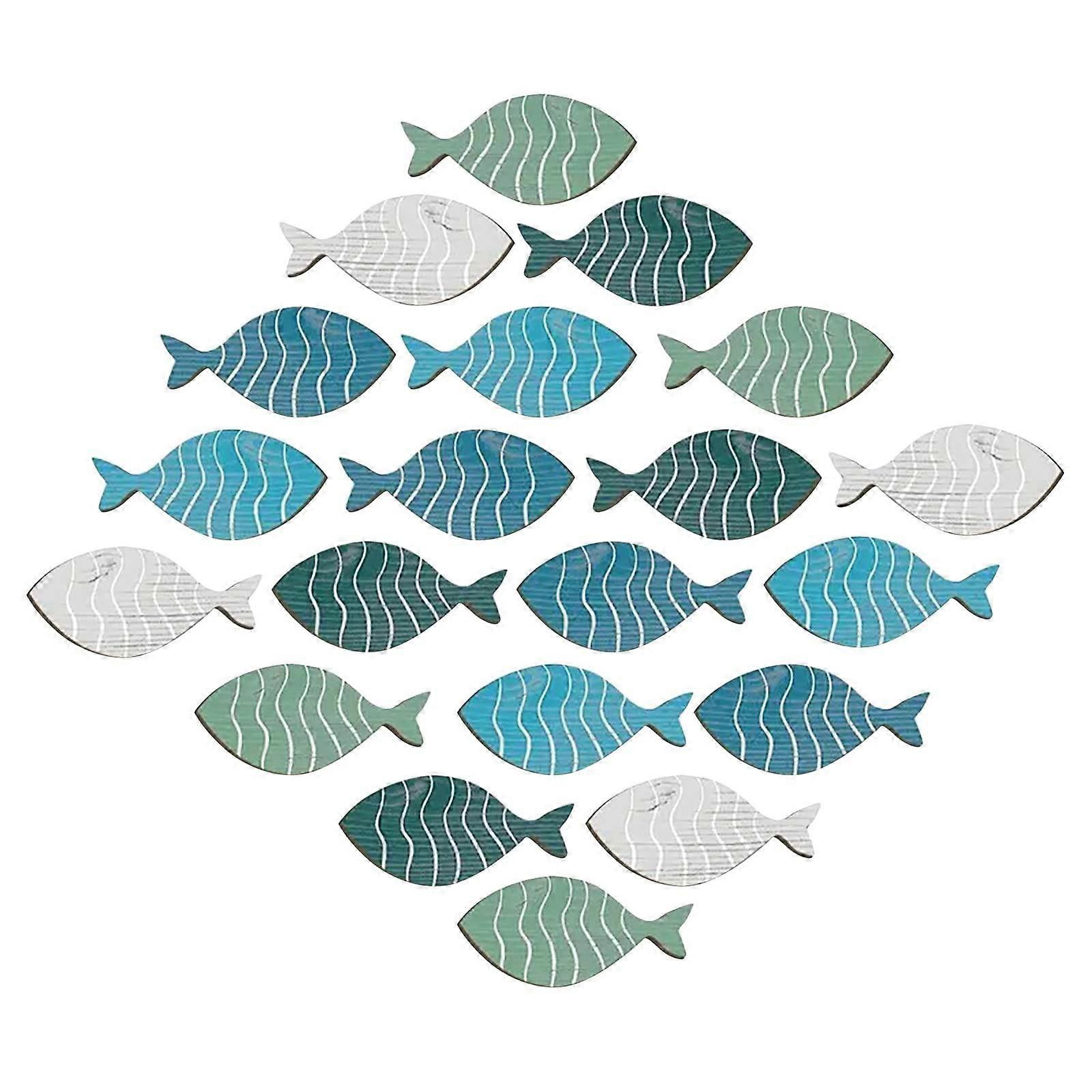 Wooden Fish Wall Decoration Shoal Beach Hangings Green