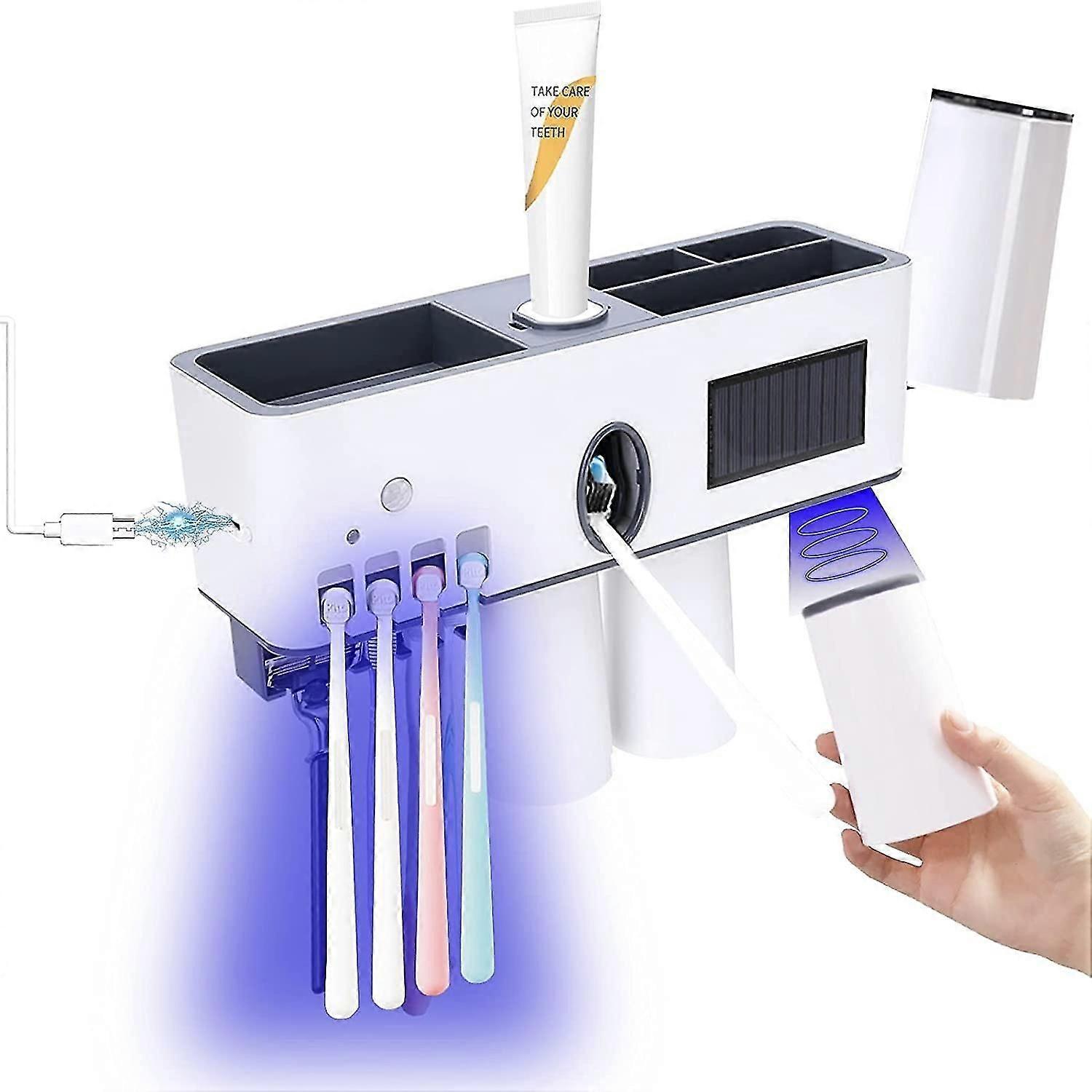 Uv Toothbrush Holder Sanitizer For Bathroom Wall Mountedwith Toothpaste Dispenser Uvc Led Light Storage Rackusb Rechargeablesmart Punch HG