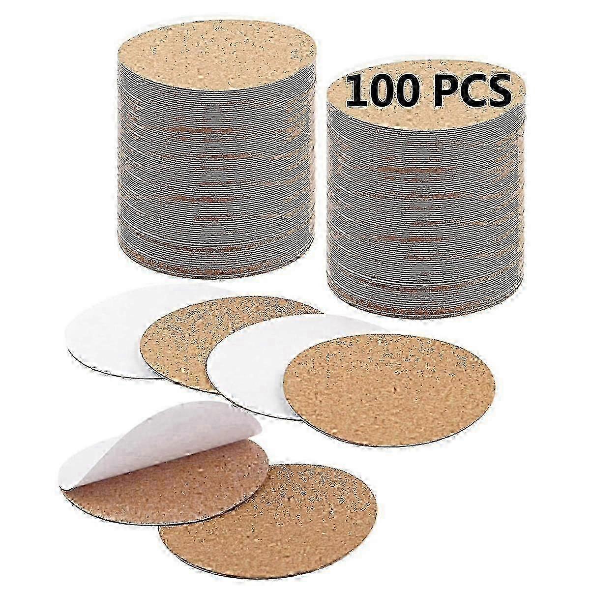 100 PCS Self-Adhesive Round Cork Coasters Bulk Pack with Sticky Backing for Table Protection