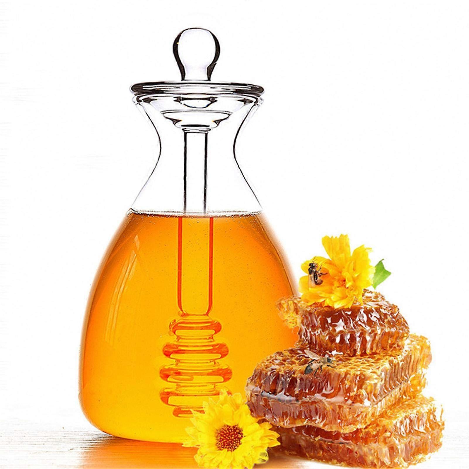 500ML Glass Honey Pot With Dipper Lid Clear Honey Jar For Storing And Dispensing Honey Dispenser