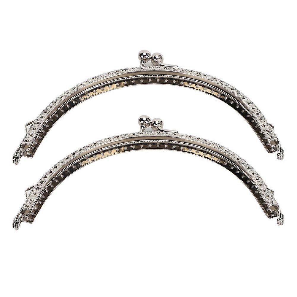 2Pcs Metal Purse Frame Silver Kiss Clasp Lock Retro Semicircular Embossed Handle 15cm