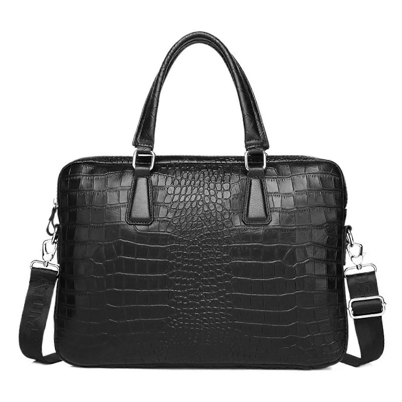 Leather Briefcase for Men 15.6 Inch Laptop Bag Computer Satchel Rucksack Work Business Black Luxury Handbags