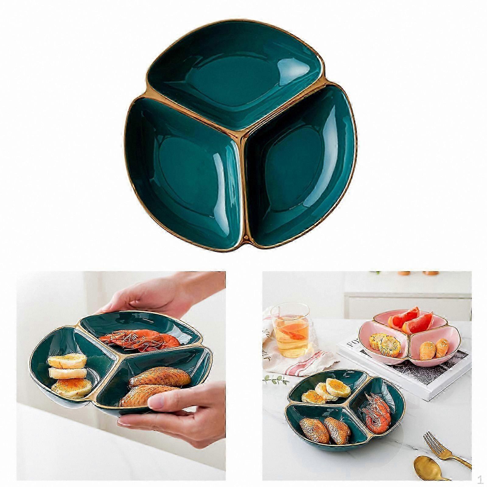 3-Section Ceramic Dinner Plate for Restaurant Use, 22.9cm Diameter Compartment Tray