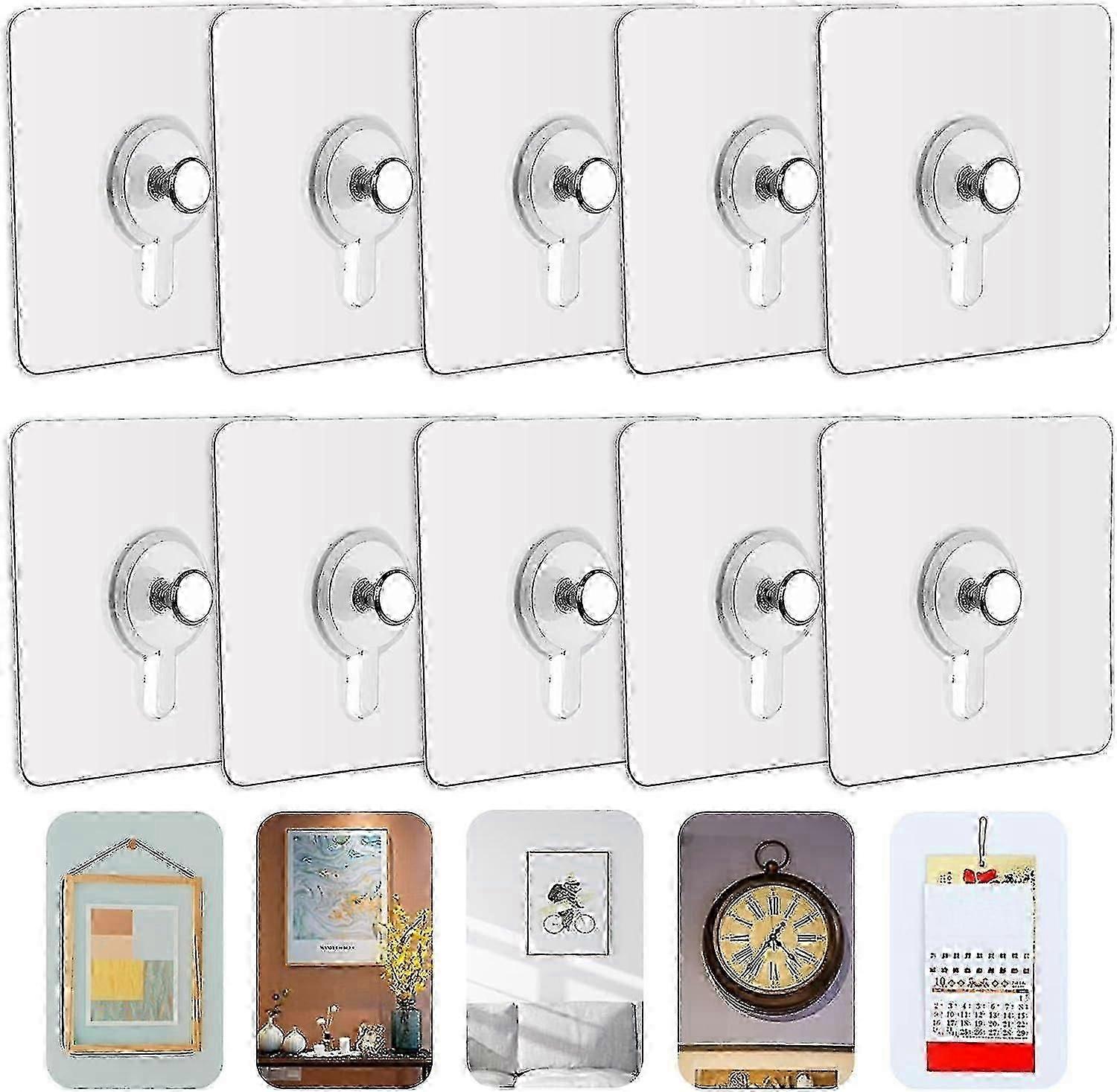 Set Of 20 Adhesive Picture Hangers Without Drilling, Adhesive Frame Clips Hooks For Hanging Photo Frames, Wall Art, Decorative, No Hole(transparent)