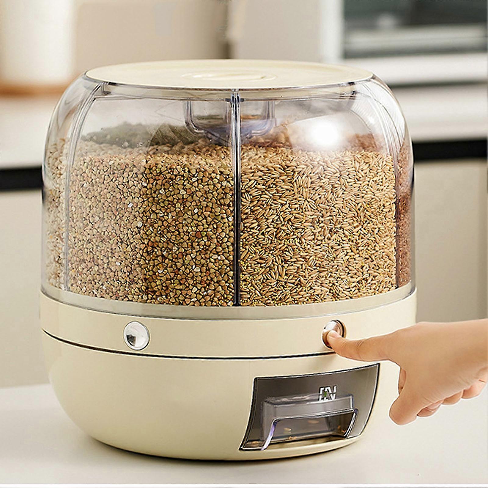 White 6-Compartment Grain Storage Dispenser Rice Container Plastic