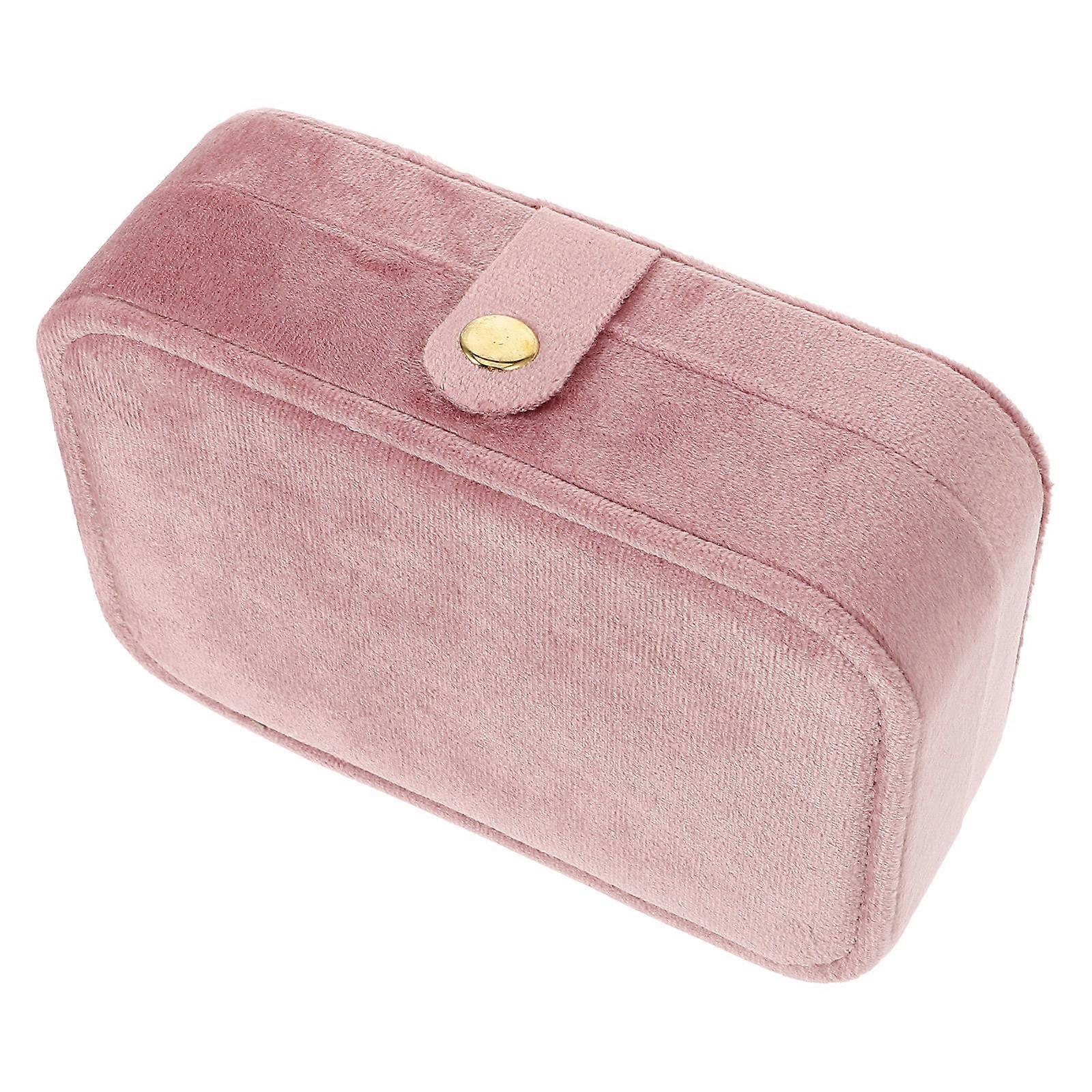 Women Jewelry Organizer Case Storage Mirror Design Buckle Closure 1Pack Pink Lint Material Rectangular Shape For Home Use 16.00X11.00X5.30CM