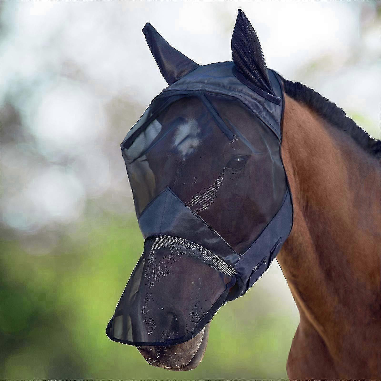 Hestefluemaske lang næse med ører Fuldt ansigt Sort medium cob