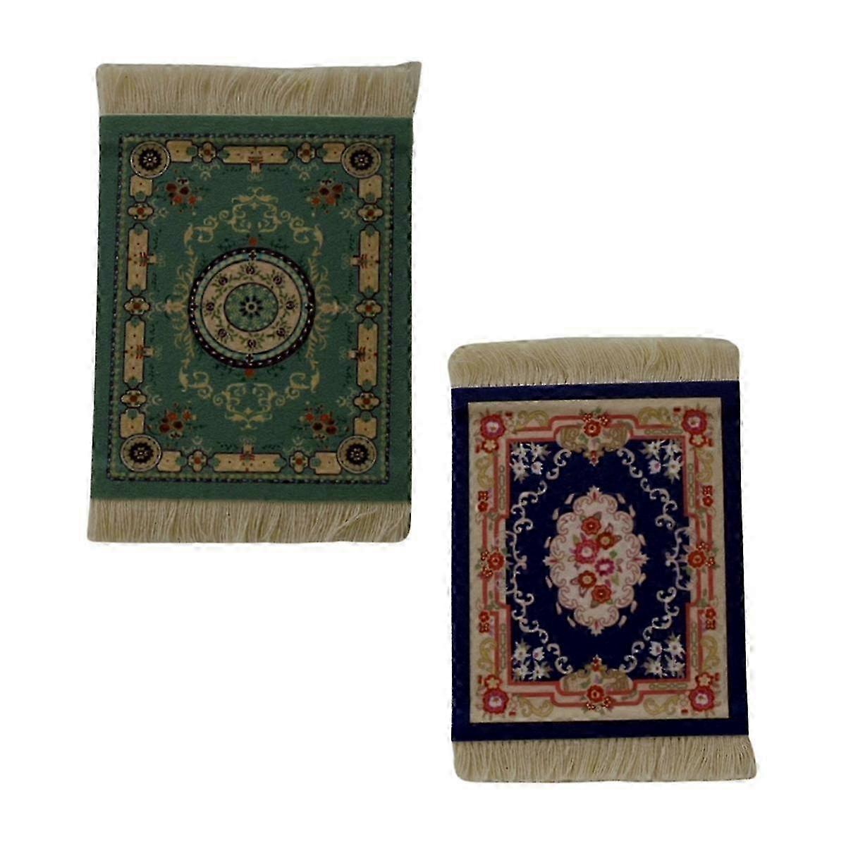 Woven Mini Persian Coasters with Carpet Pattern for Dining Table Decoration in Blue-Green Technology