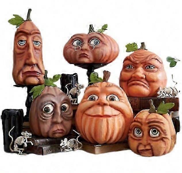 Halloween Pumpkin Funny Face Resin Ornament Simulation Atmosphere Halloween Decorations Home Decor