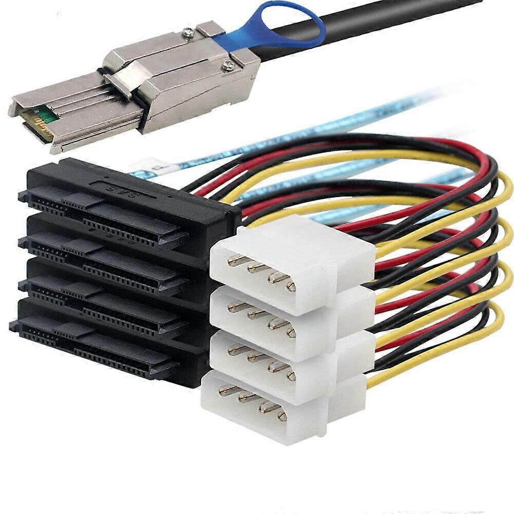 MINI SAS HD SFF8088 26P to 4 Ports SAS SFF8482 Server Adapter Cable With Power 3m Black 4Port SFF8482