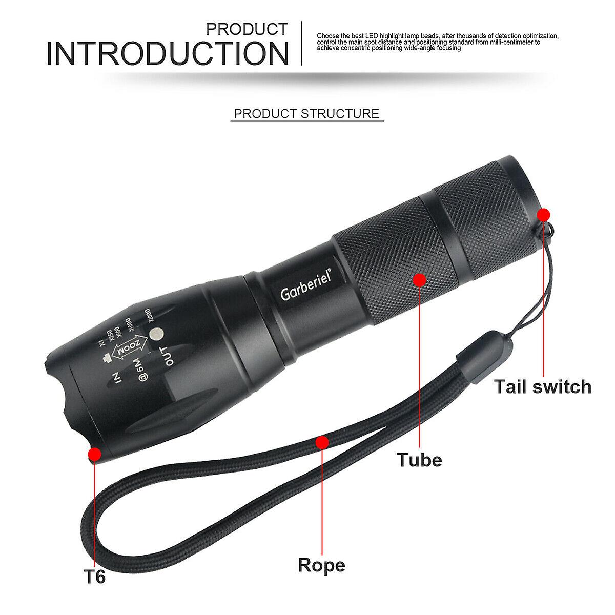 2x Tactical T6 Led Super Bright Zoom Flashlight Torch With 18650 Battery |  Fruugo US