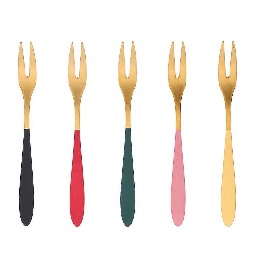 Household Stainless Steel Cake Forks for Snacks 5Pcs Assorted Color