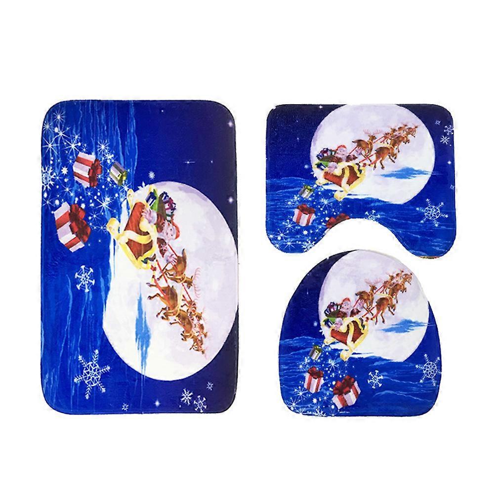 3Pcs Cartoon Rug Set Featuring Santa Claus Design For Bathroom Use In Multi Color With Stain-resistant Properties