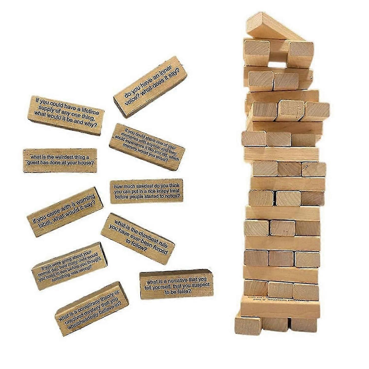 54 Pieces Questions Tumbling Tower Game, Giant Wood Stacking Game With Scoreboard, Ice Breaker Questions Tumbling