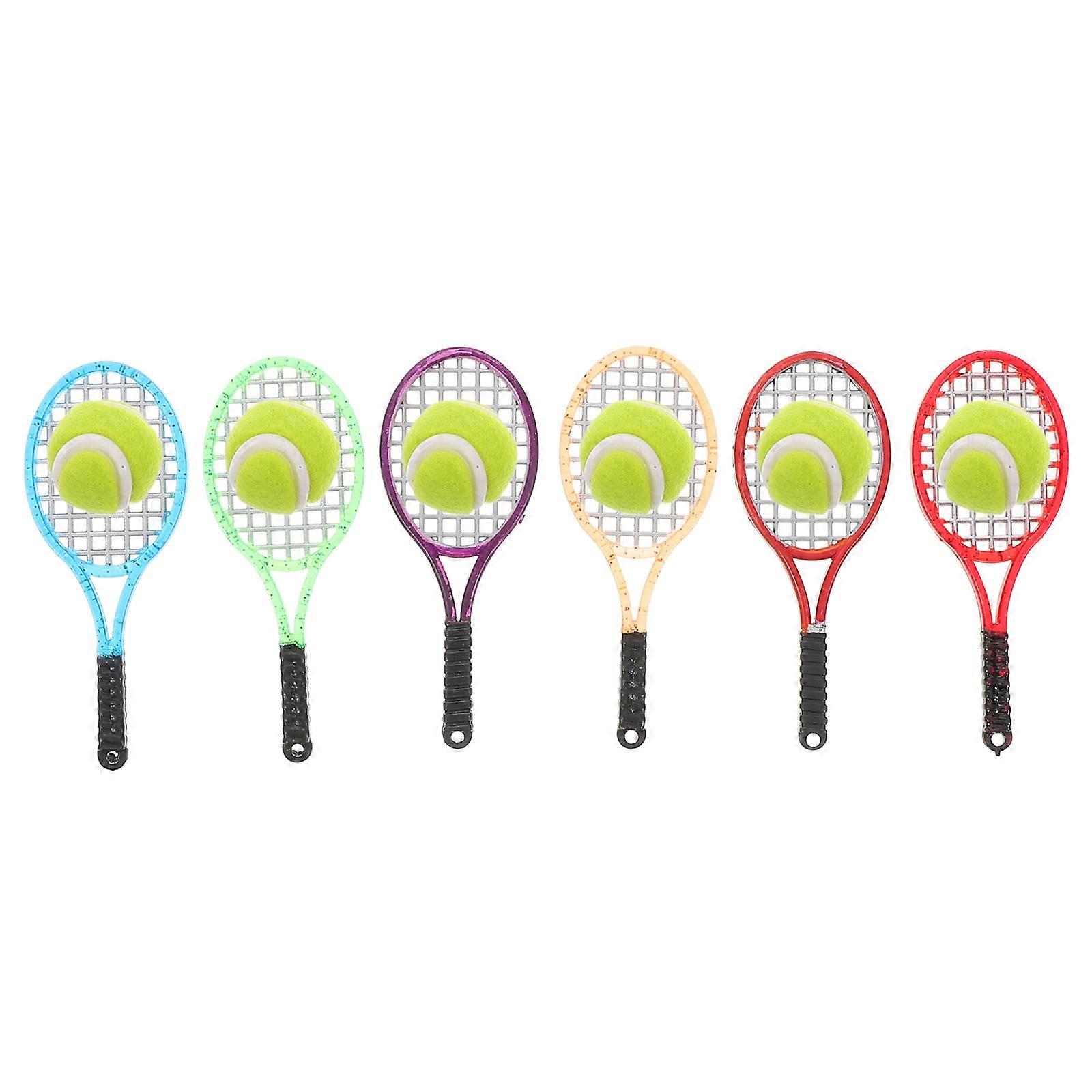 Mini Tennis Racket and Ball Set for Dollhouse Decoration with 6Sets