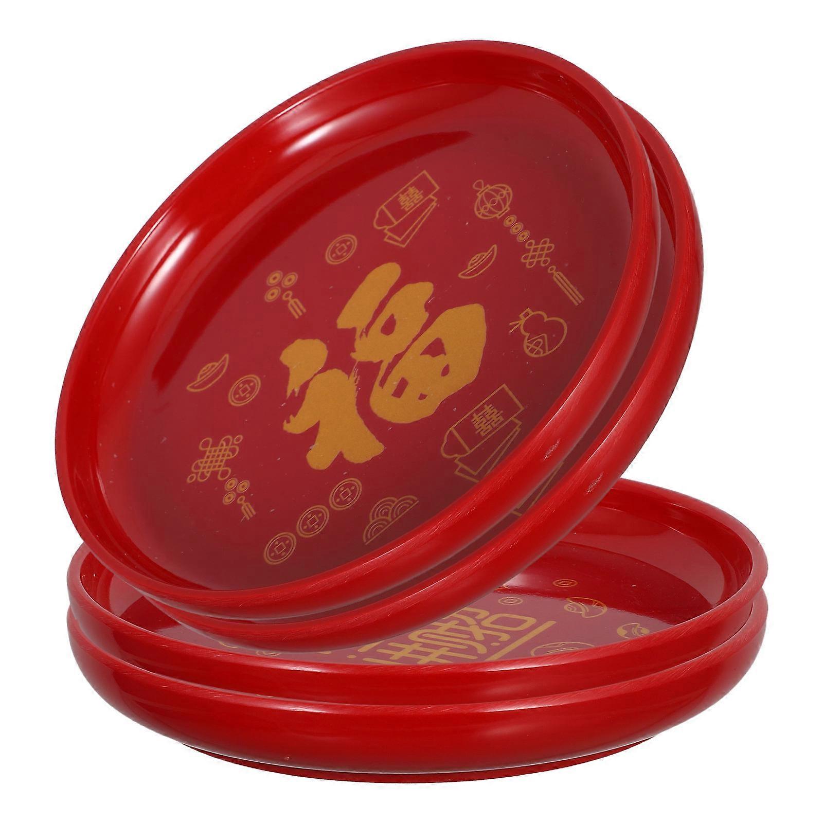 Chinese Snack Tray Red Plastic Round Serving Tray for Party Snacks 8Pcs