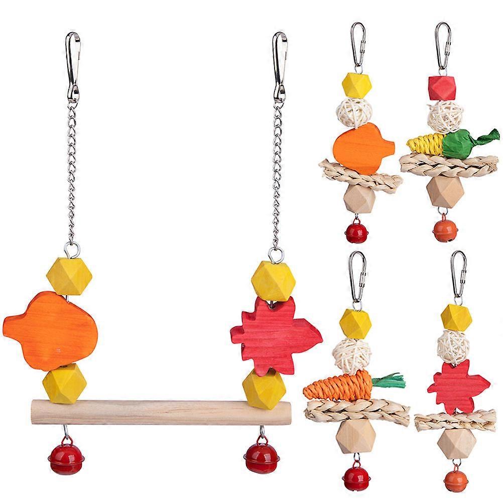 Bird Standing Toy for Parrots Wooden Chewing Toy 5Sets Pack