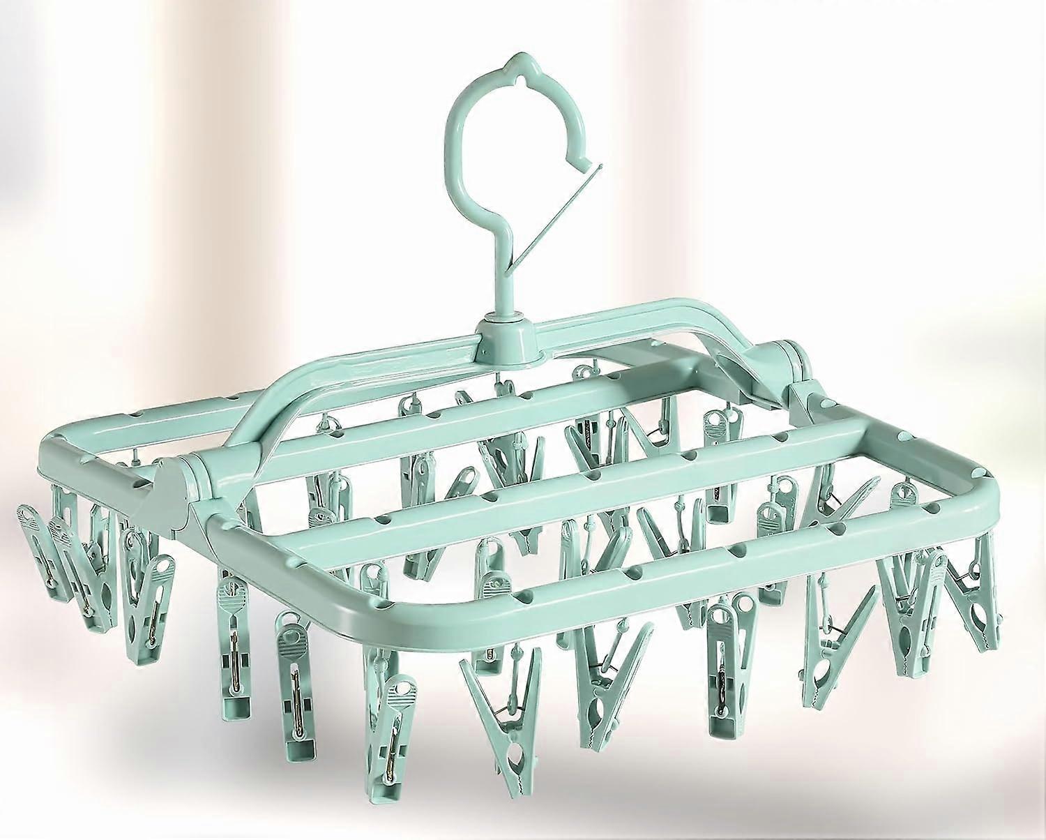 Clothes Drying Hanger - 32 Clips Folding Laundry Hanger With Drip Foldable Hanging Rack For Sock, Dr