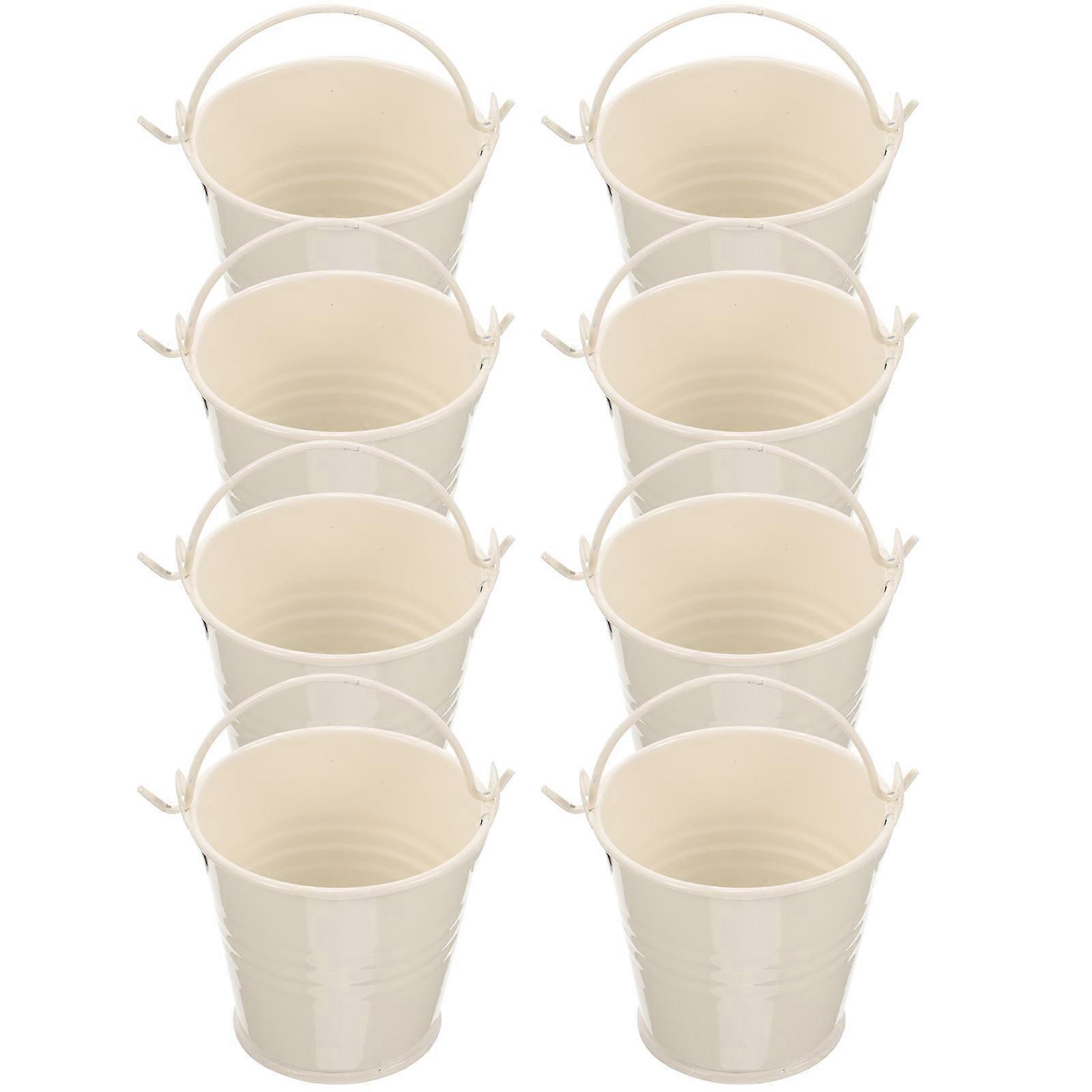 Mini Iron Bucket Small Flower Pot for Storage Use 8Pcs Beige Tinplate Buckets