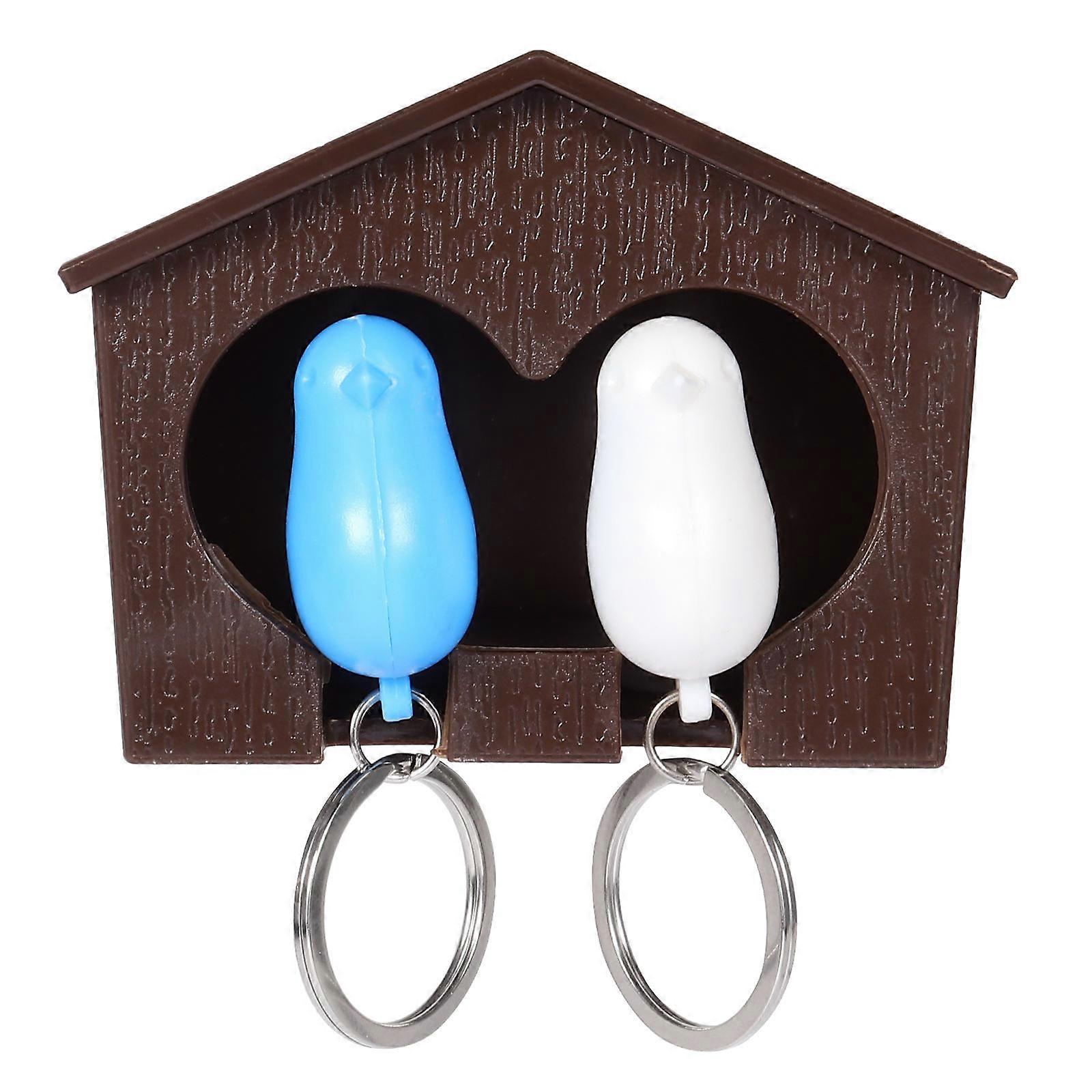 Decorative Birdhouse Key Ring Holder for Wall with 2Sets Key Holders