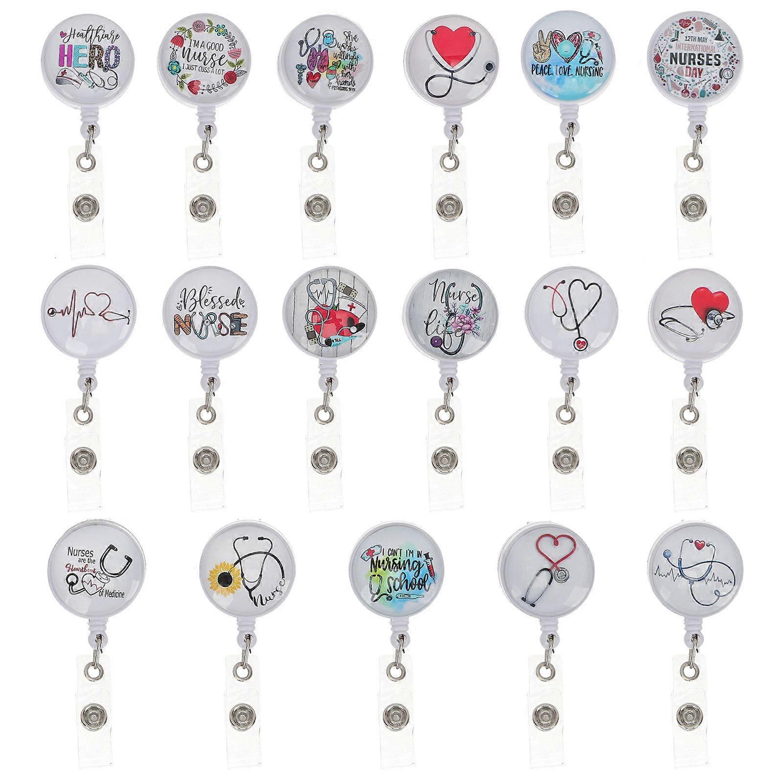 Rotatable Badge Holder Nurses Work Badge Holder Multi Material Presenting Id Badge 17Pcs