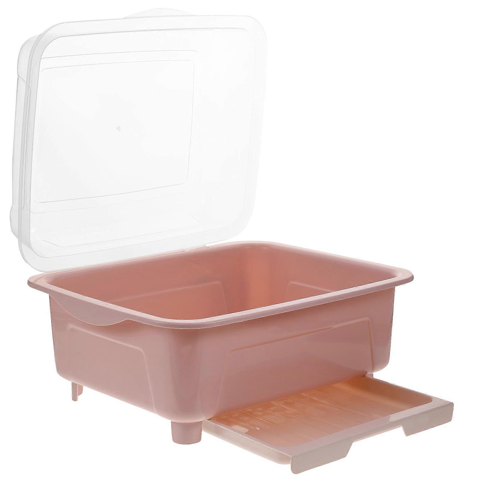 Compact Dish Drying Rack With Lid For Kitchen Utensils In Pink Color For Daily Life With Dust-proof Function 1Set