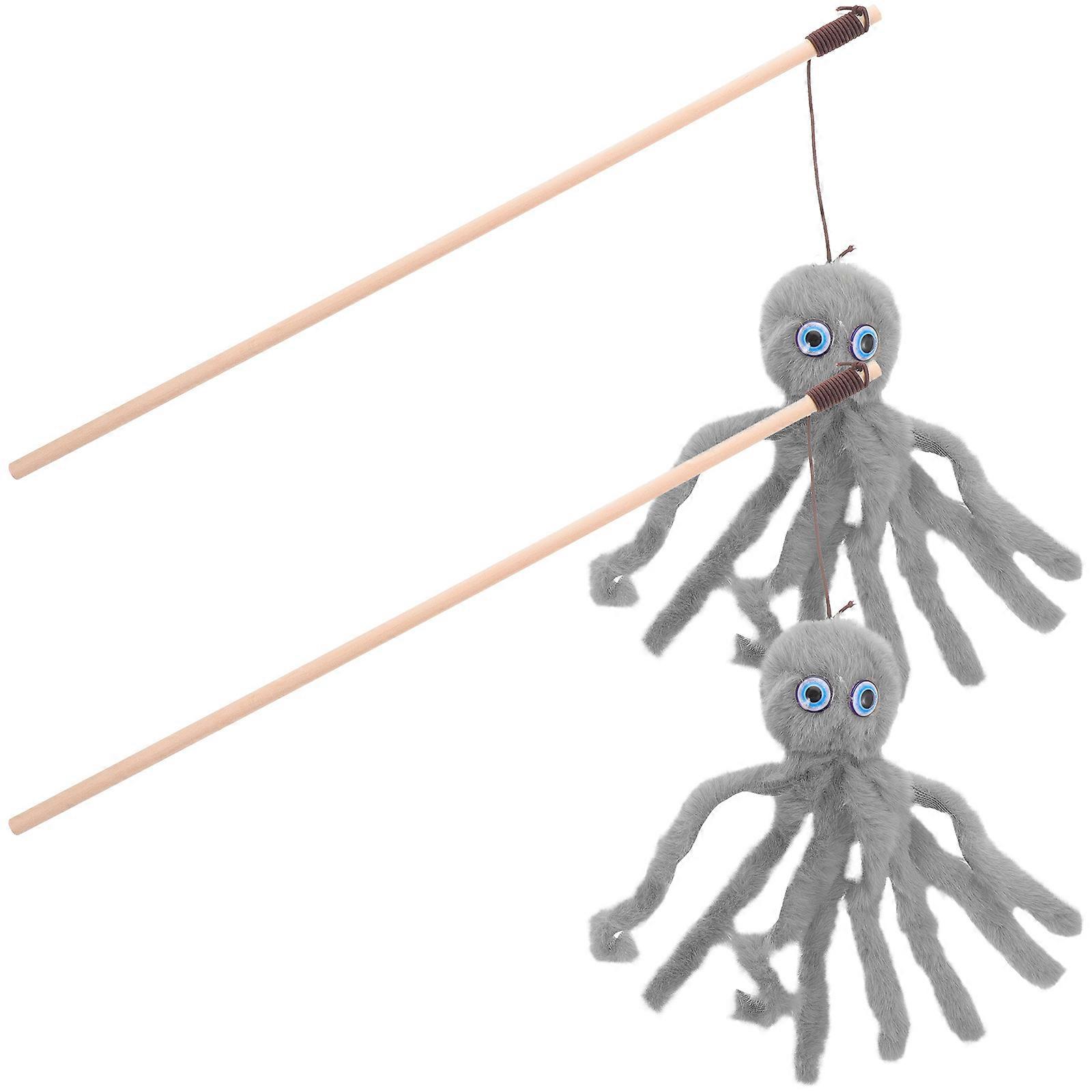Grey Cat Teasing Wand for Indoor Fun 10Pcs Interactive Cat Stick