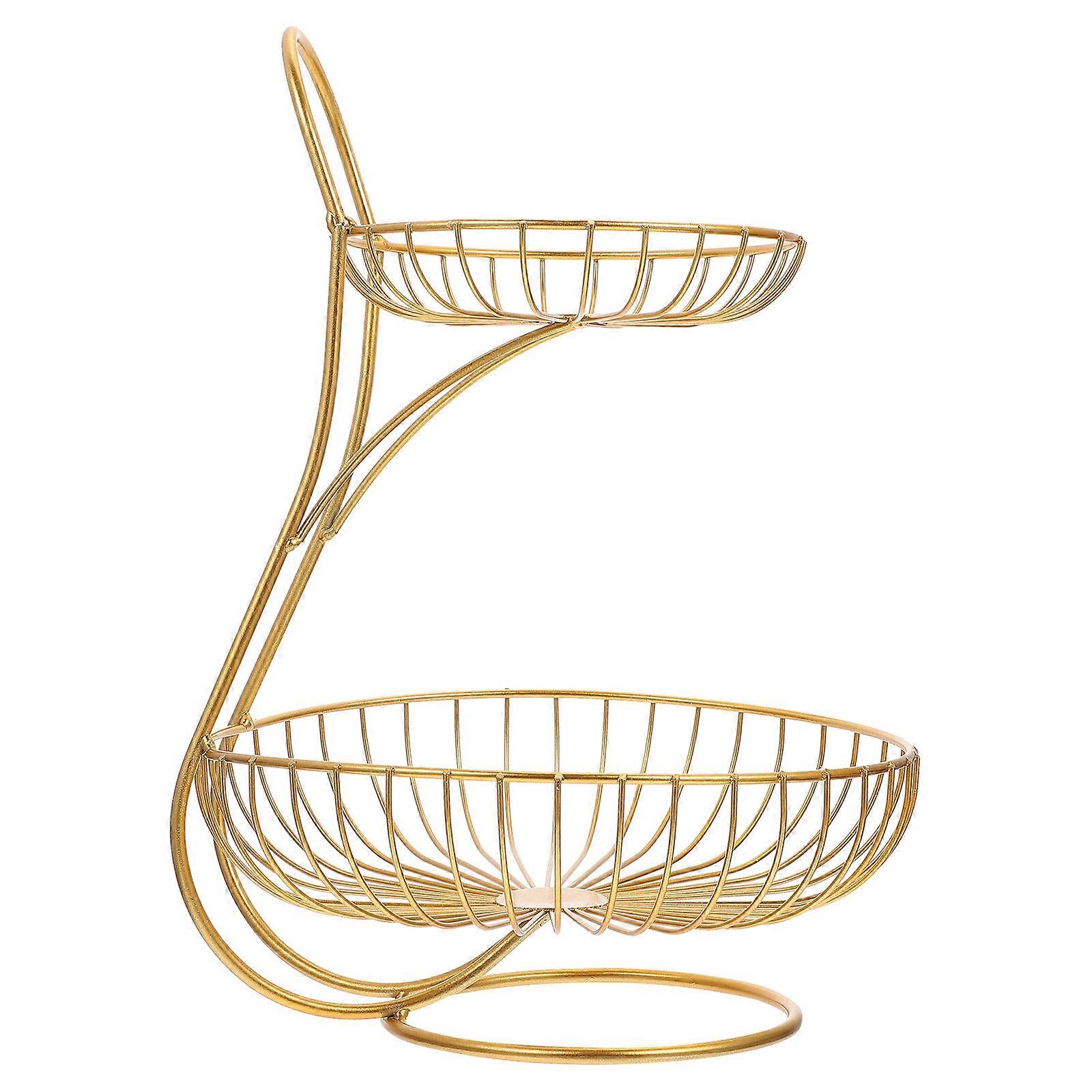 Golden Fruit Tray Double-layer Iron Art Fruit Display Platter For Restaurant Banquet 1PC
