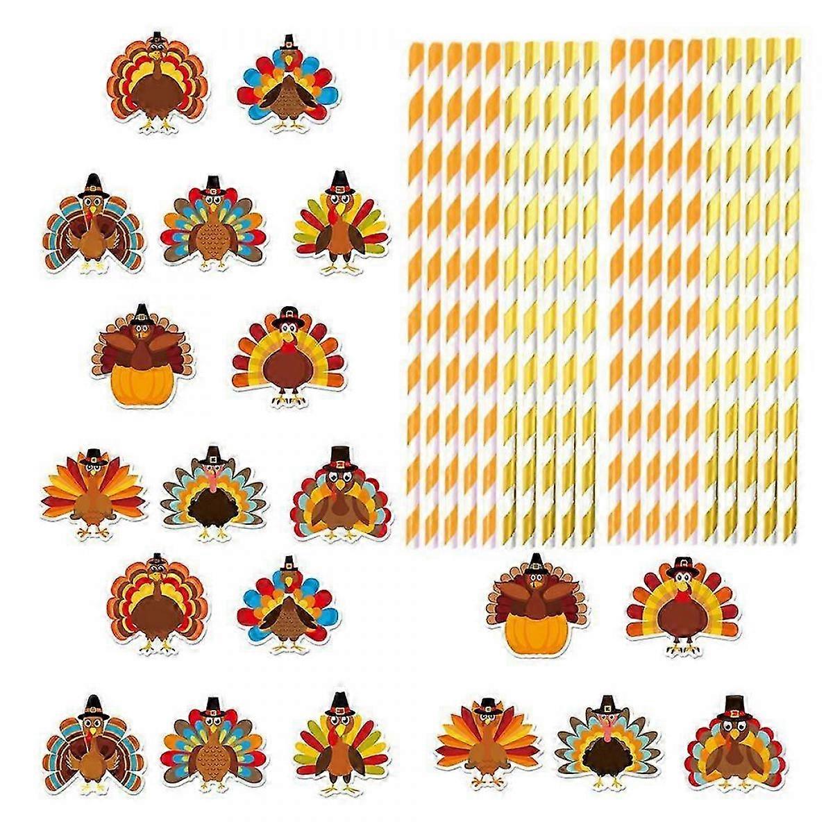 20 Pcs Thanksgiving Straw Easy Install Turkey Shaped Straw Insert Thanksgiving Drink Decorations for Fall Parties