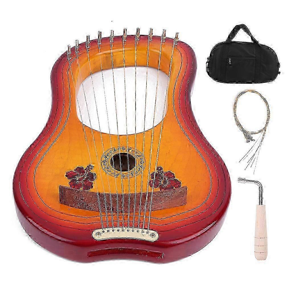 2025 נבל 10 מיתרים מעץ מייפל עם פטיש כוונון למתחילים כלי נגינה GK10MC (תיק נבל)