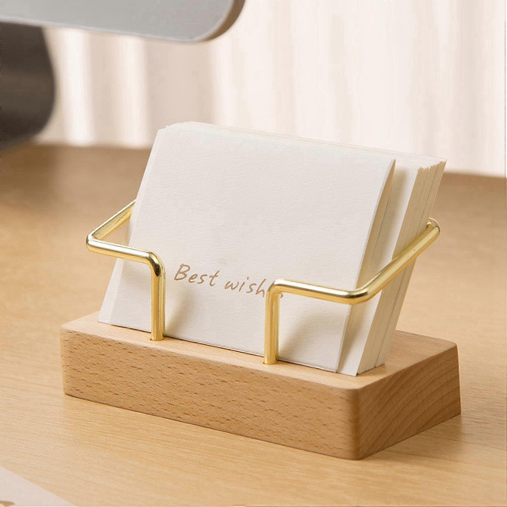 2X Business Card Holder Organizer Office Desk Display Stand Memo Counter Tabletop Shelf Home,Beech Wood Color