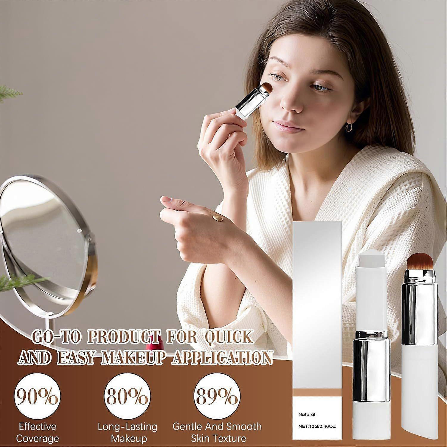 Blanc Cover Cream Stick V White - Color-Changing Foundation with Volufiline, Medium to Full Coverage, Dewy & Hydrating Makeup, Dual-Ended with Brush f