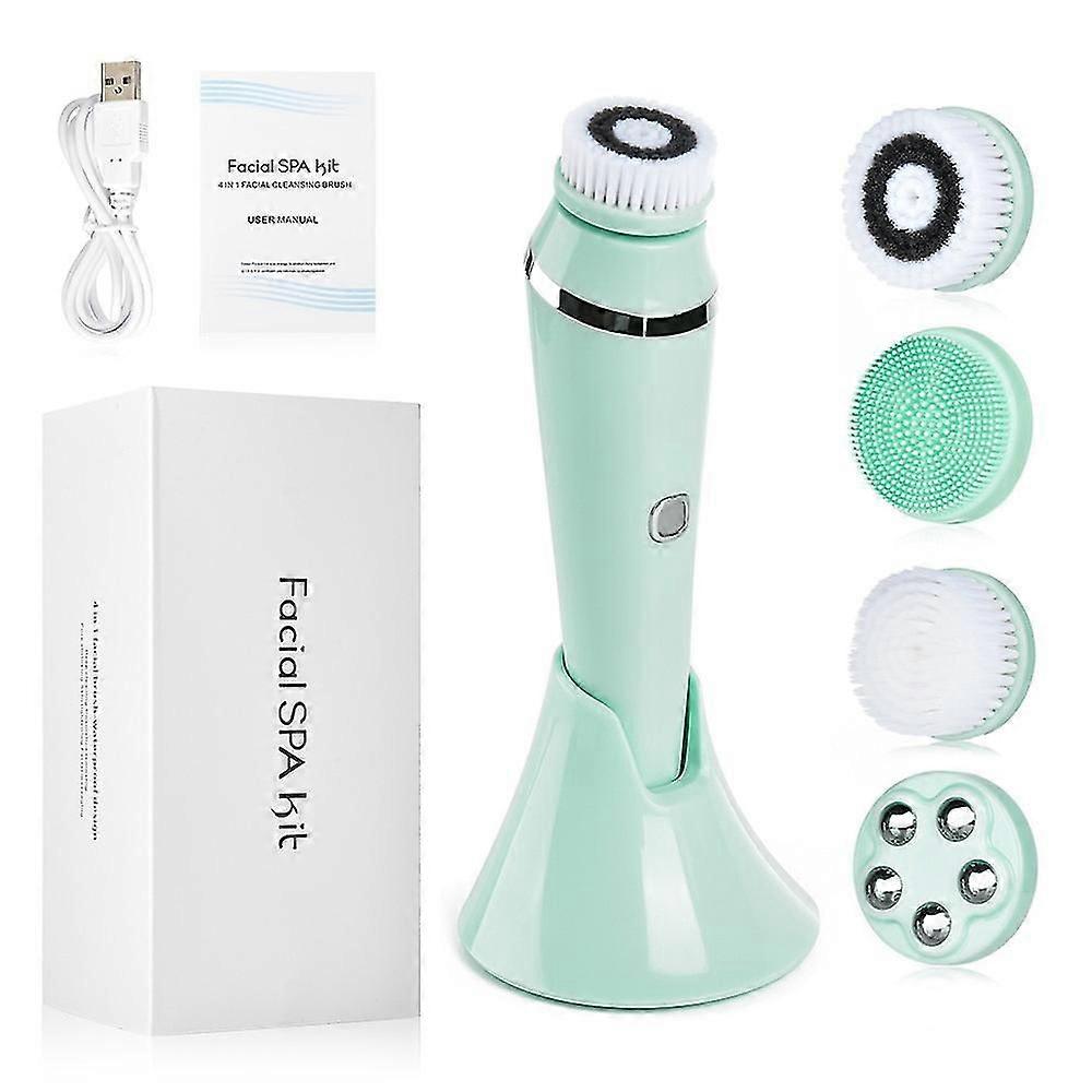 4 In 1 電動フェイシャルクレンジングブラシシリコーン充電式フェイスローラーマッサージャーブラックヘッドリムーバーポアークリーナー