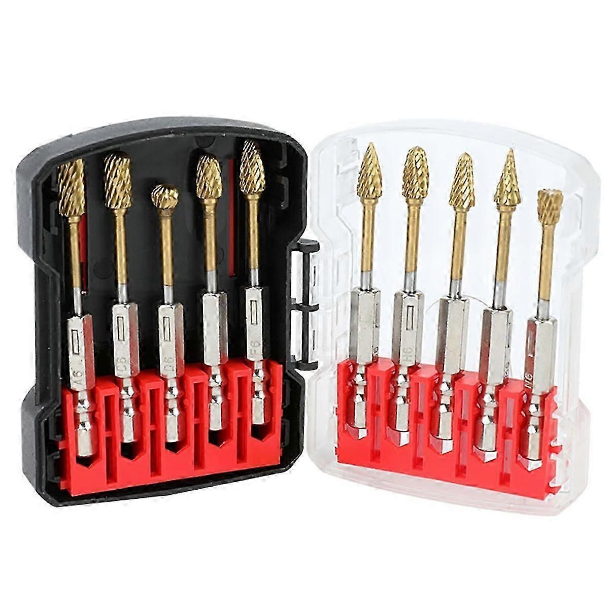 10-Piece Titanium Coated Double Slot Hex Handle Rotary File Set for Electric Grinding