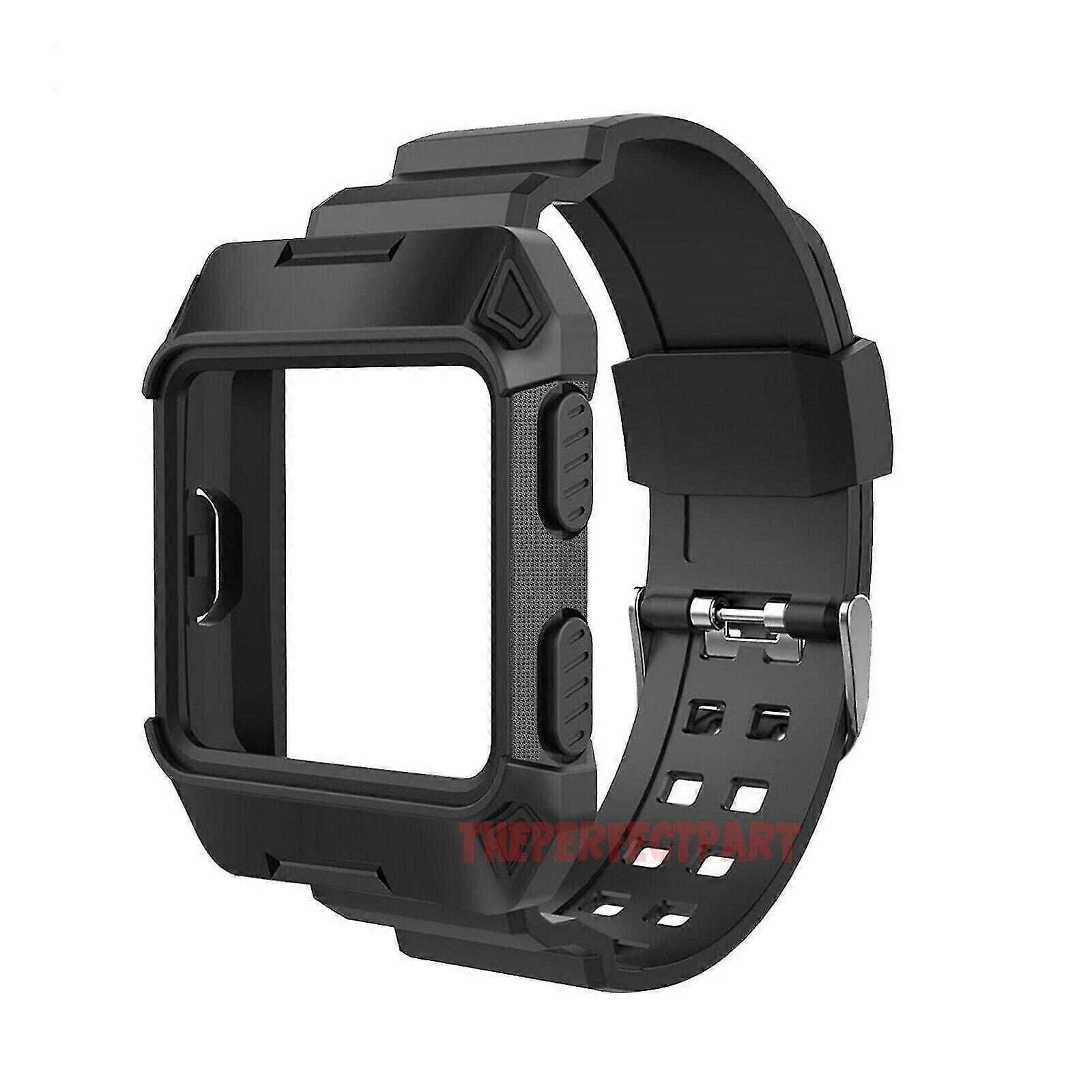Black Armor For Fitbit Ionic Rugged Band Protective Case Large Wristband Strap