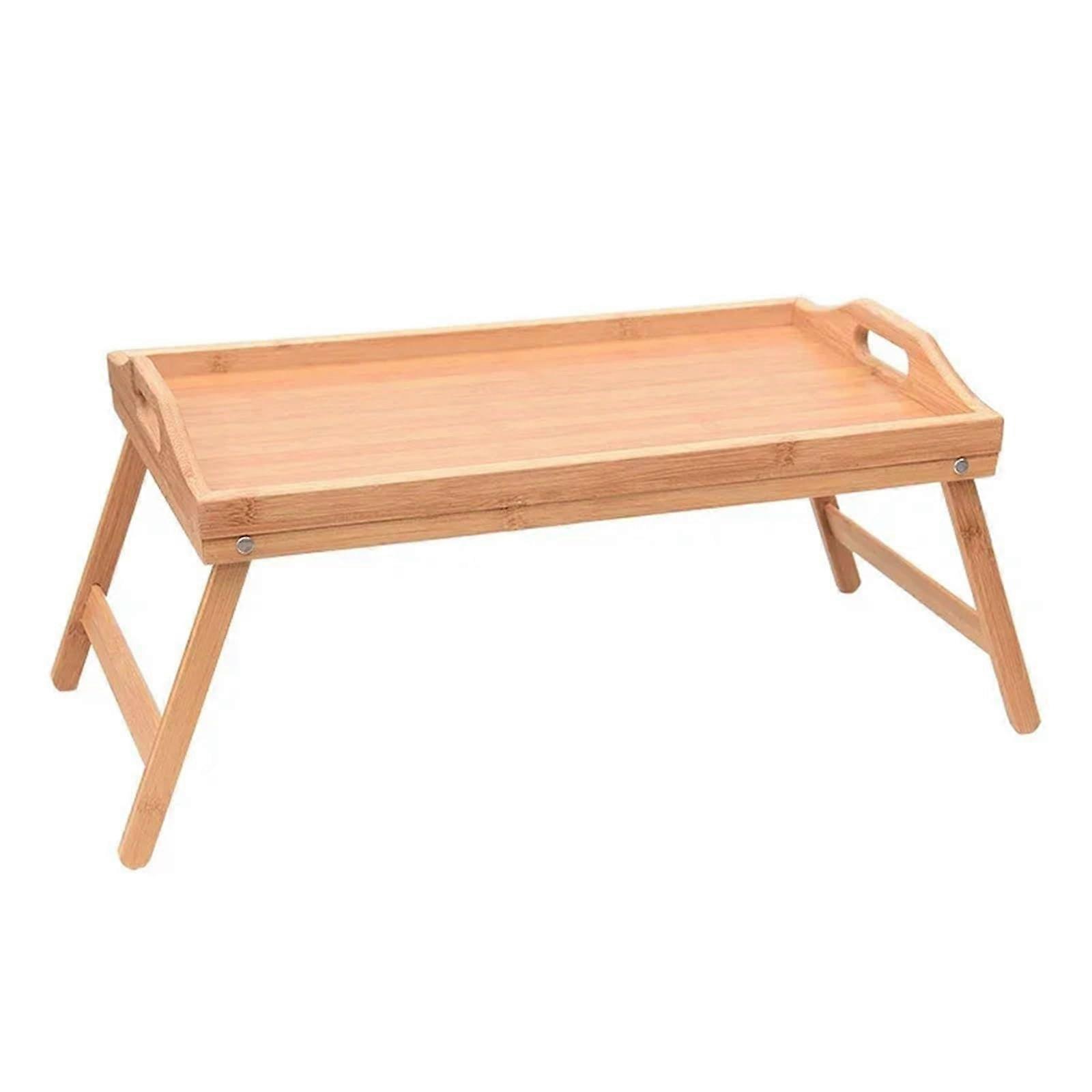Bed Table Bamboo Bed Tray Table With Folding Legs And Handle, Foldable Laptop Tray, Snack Tray, Breakfast Tray