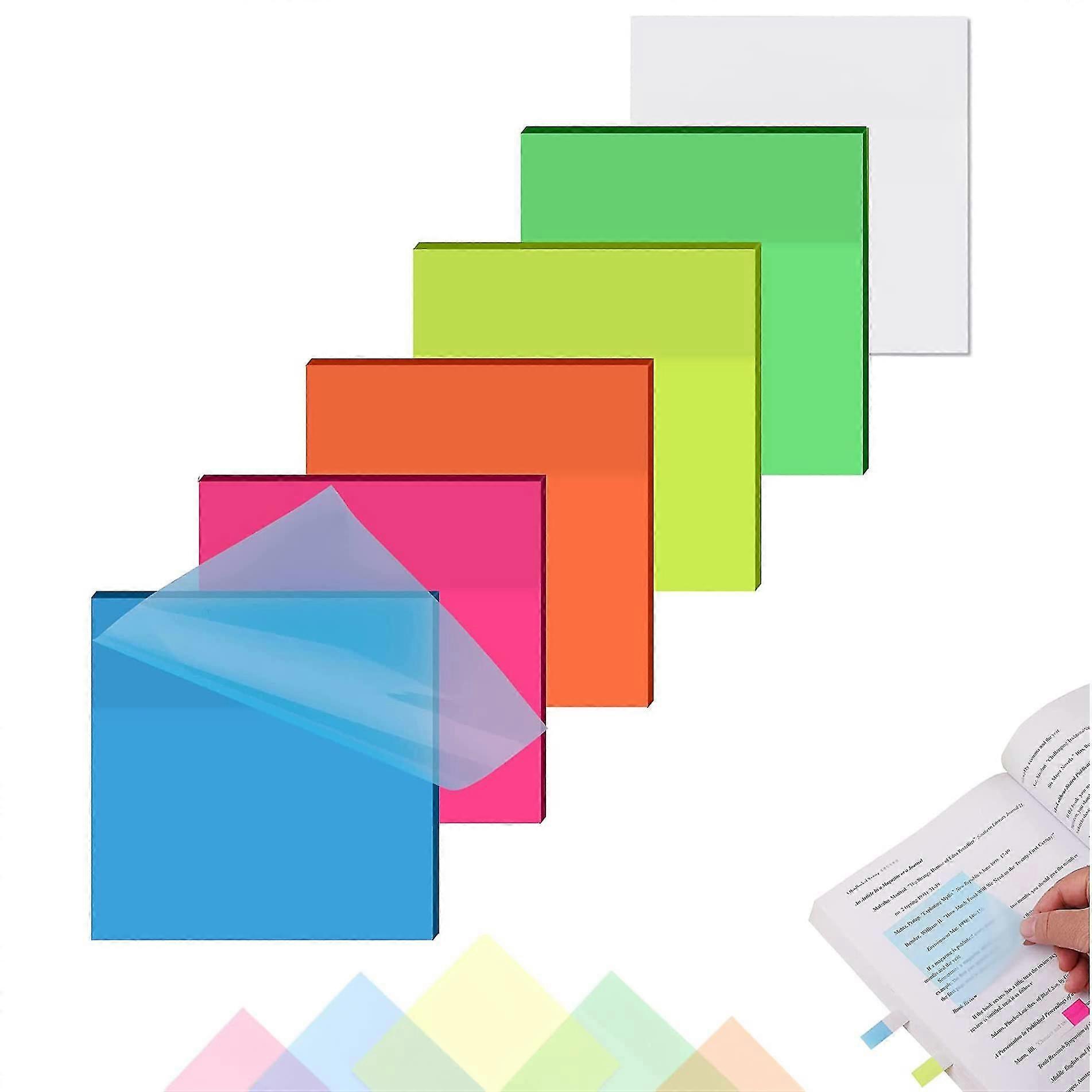 Transparent Sticky Notes Colorful Sticky Note Pads Translucent Clear Self-stick Notes Waterproof Memo, 3 X 3 Inches A