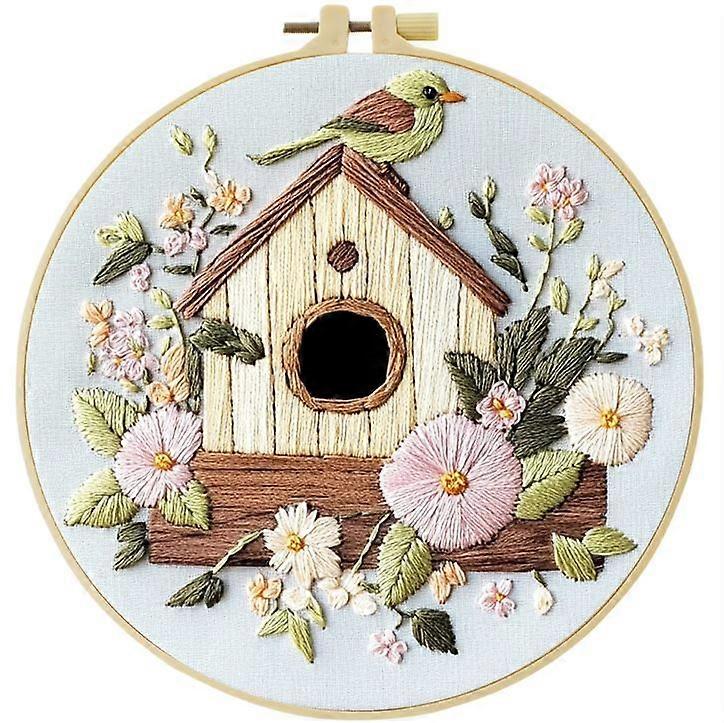 Cross Stitch Kits for Beginners | Birdhouse (20cm printed canvas with frame)