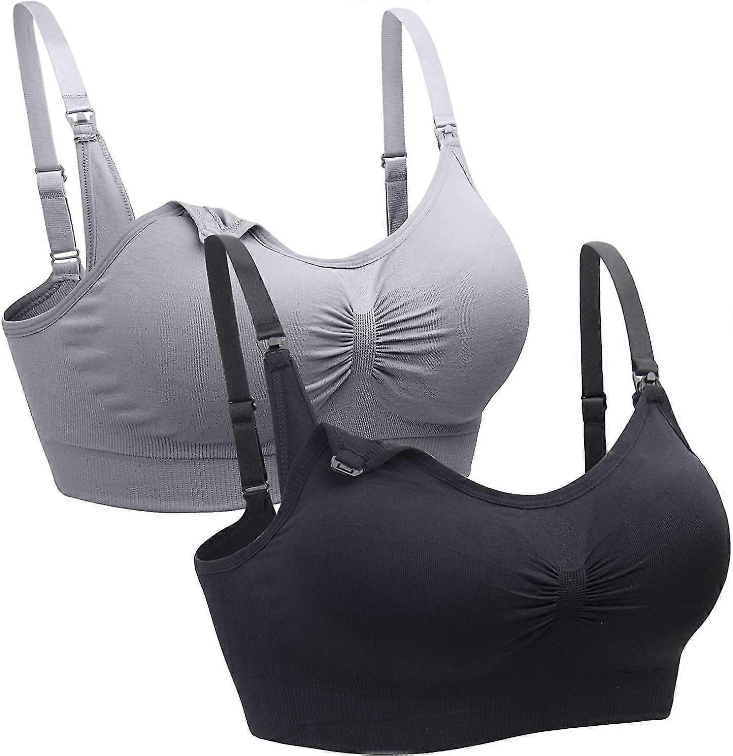 2 Pack Nursing Bra Wireless Bra Women's-gray+black-2xl