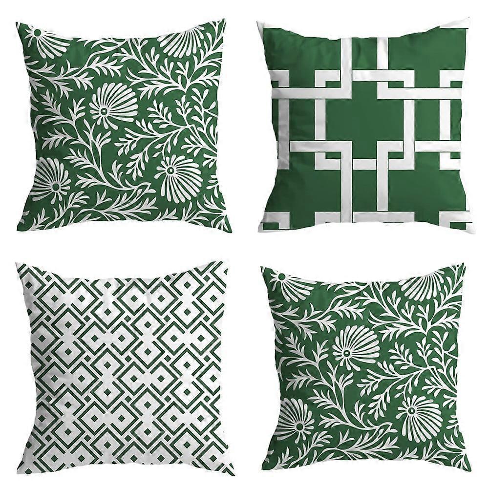 Throw Pillow Covers 18x18 Inch Set of 4, Boho Tropical Leaves Geometric Pattern, Machine Washable Soft Square Pillowcases for Couch Sofa Bed