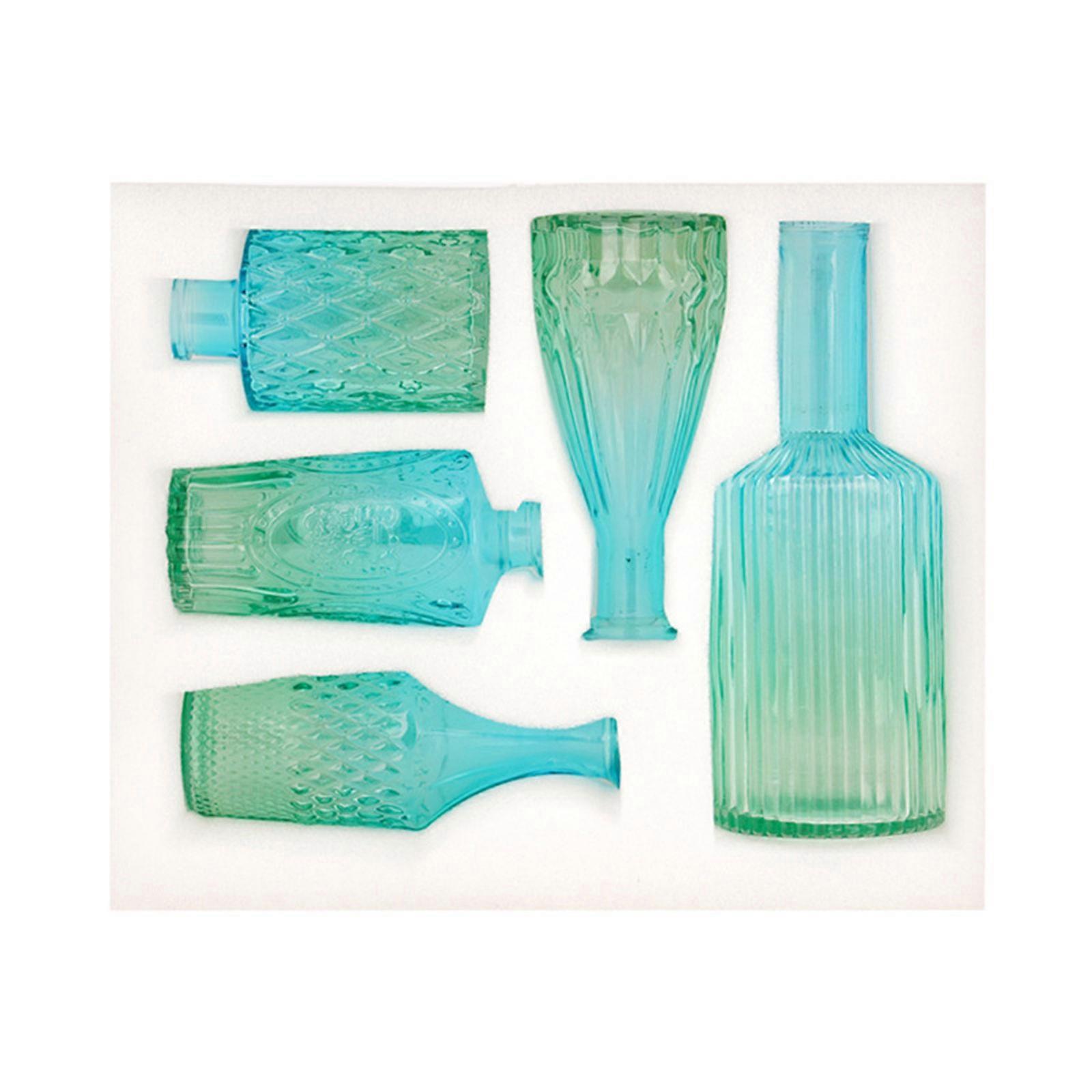 5Pieces Decorative Gradients Glass Vases Collection with Intricate Embossed Designs for Flower Lover Mini Bud Vases Multicolor