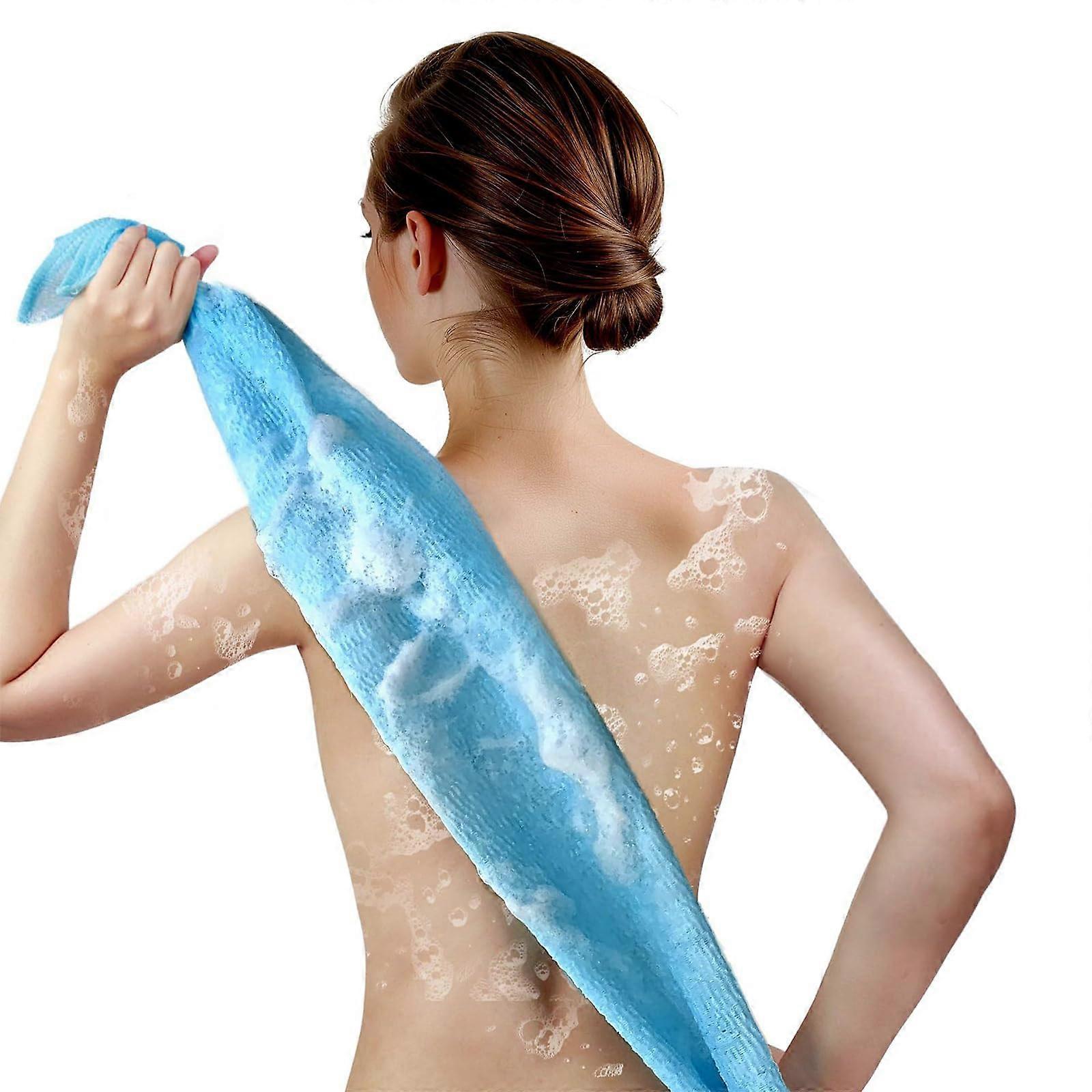 Back Scrubber for Shower with Gentle Rayon Towel for Sensitive Skin and Massage Texture Blue