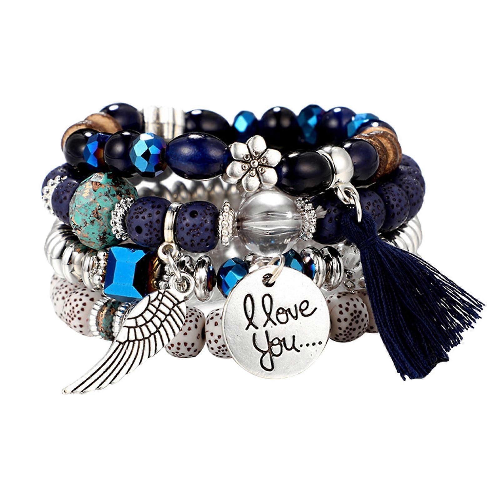 4 Sets Bohemian Stretch Beaded Bracelets For Women Multilayer Stackable Bracelets Strand Bangles