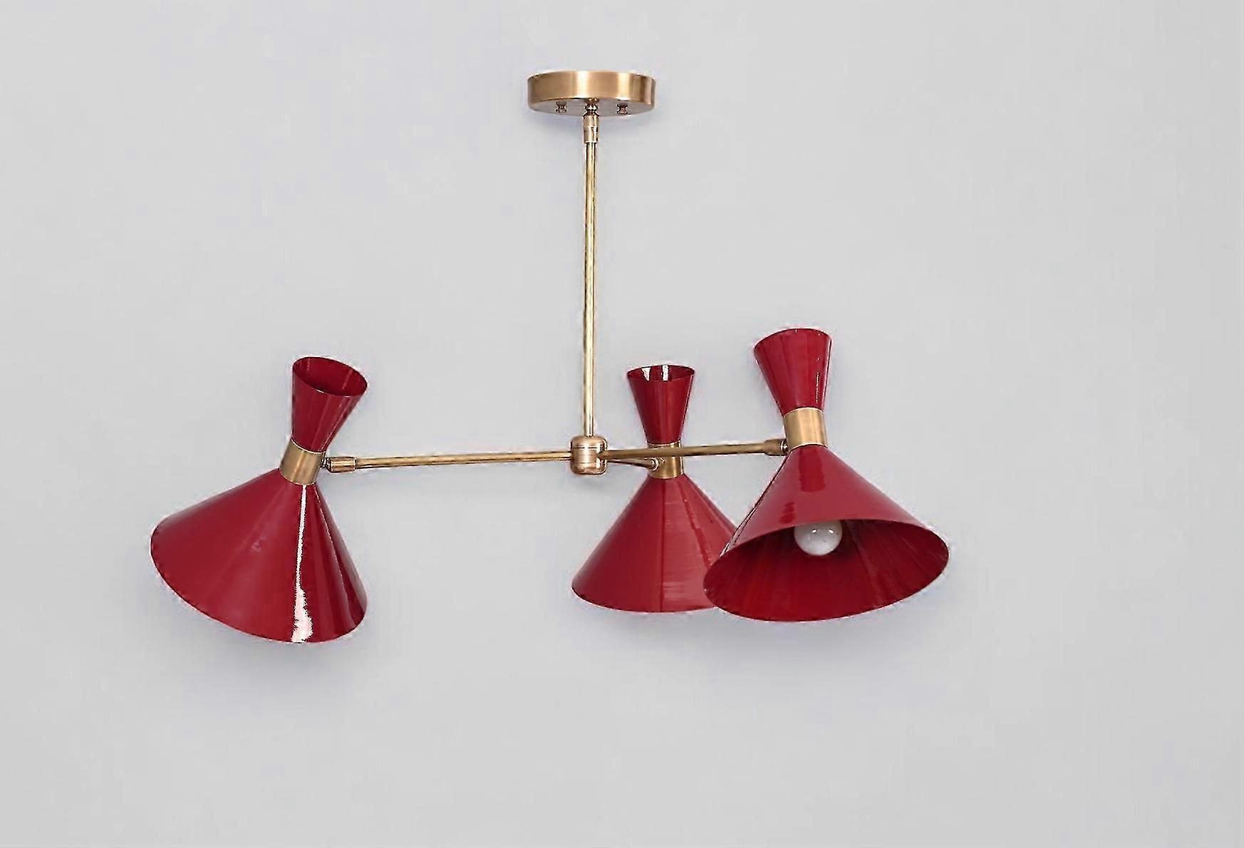 3-Arm Brass Pendant Chandelier In Mid-century Style