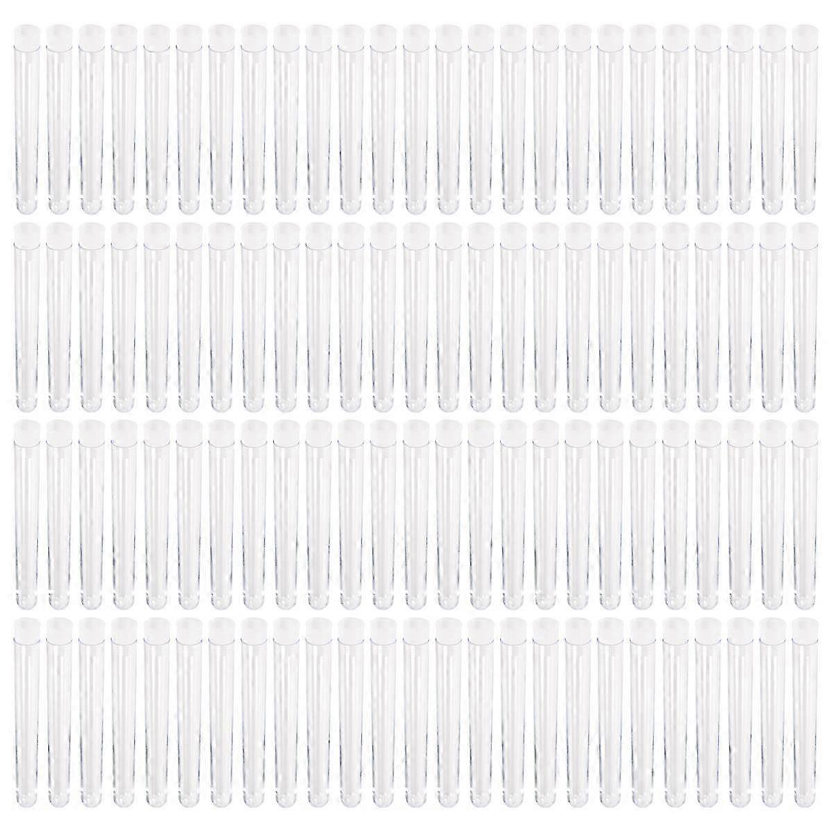 100Pcs 12X100mm Laboratory Clear Plastic Test Vials with Push Caps